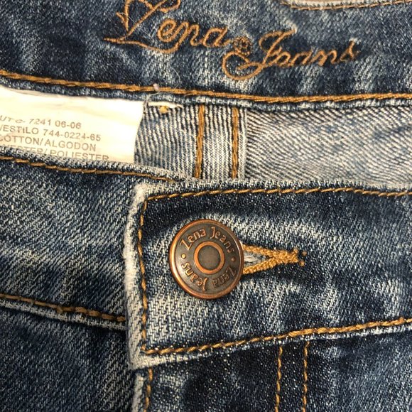 Zena Jeans Med Wash Embellished Brown Embroidery Rhinestones Womens Sz 14P - Picture 5 of 14